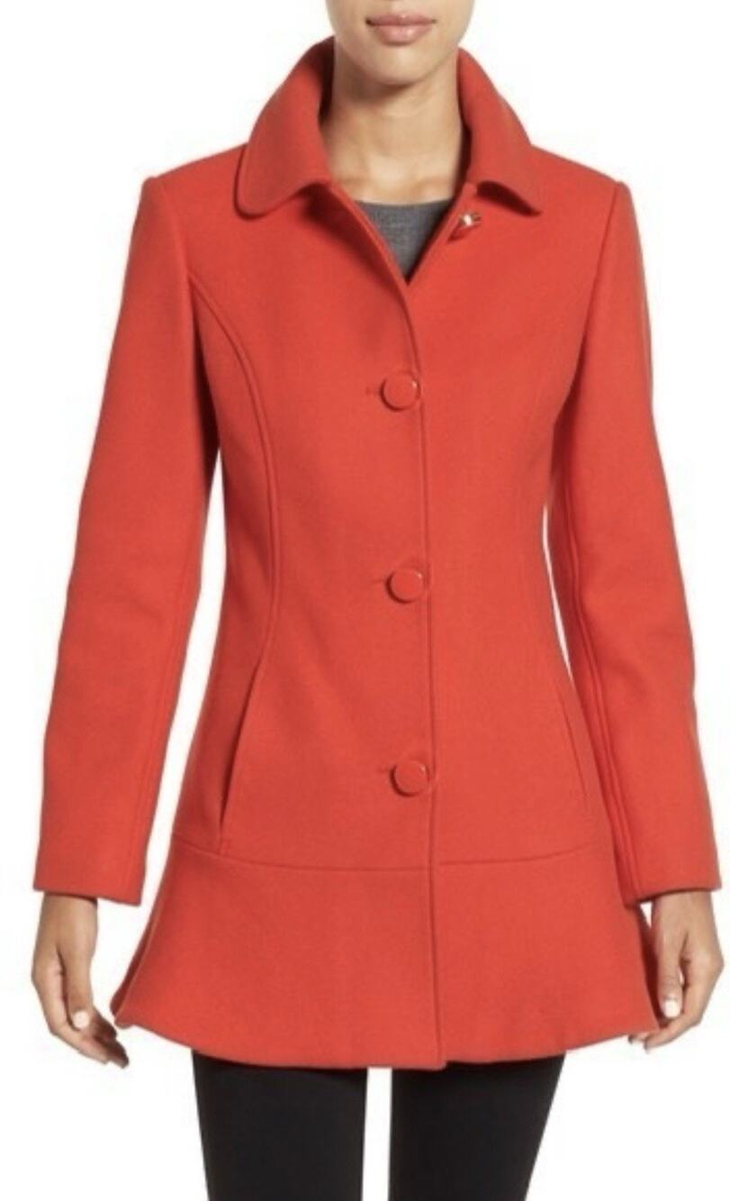 Kate Spade New York Twill Ruffle Hem Coat Red Holiday M